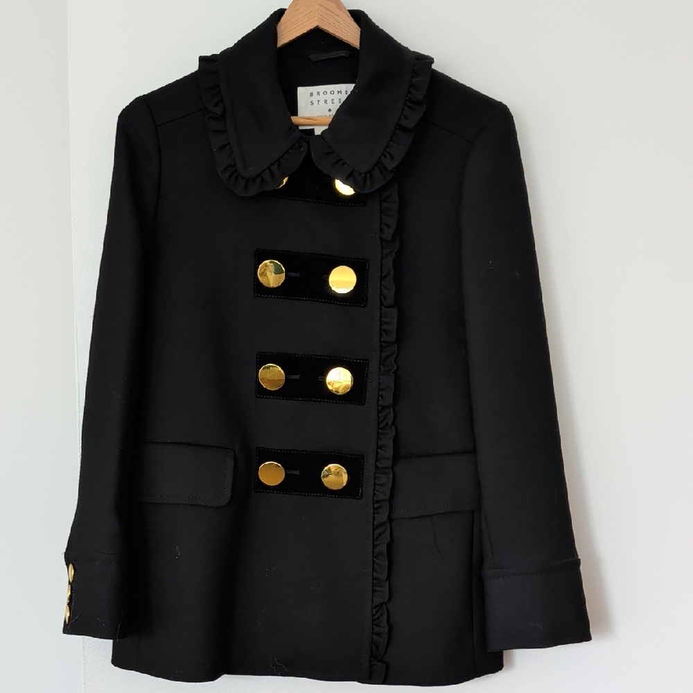 Kate Spade Black Pea Coat with Gold Buttons